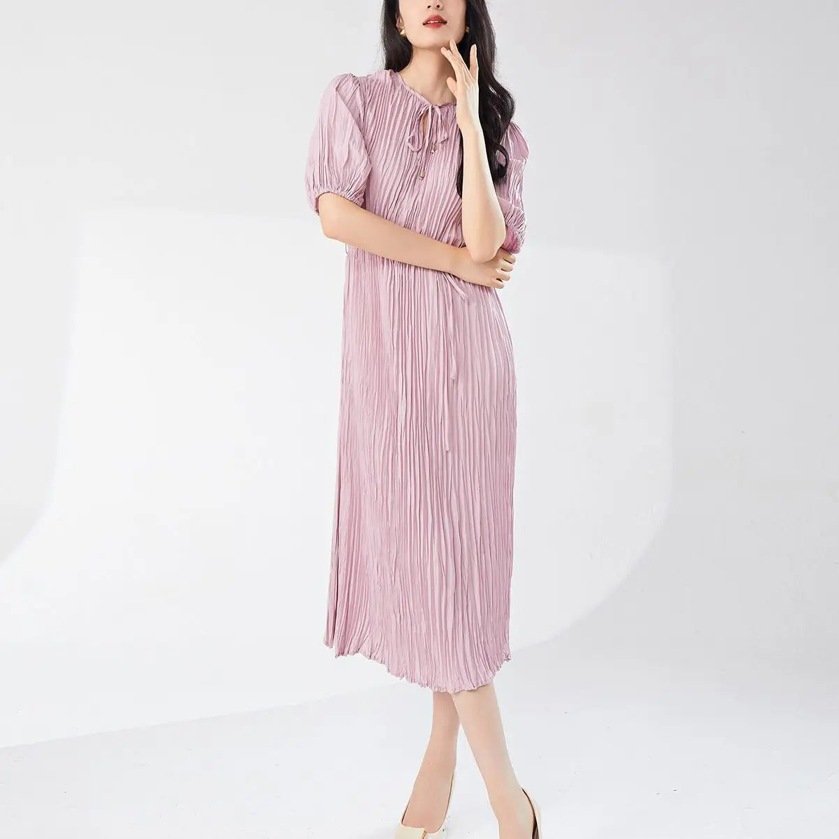 Pleated Dress Women'S Half Open Collar