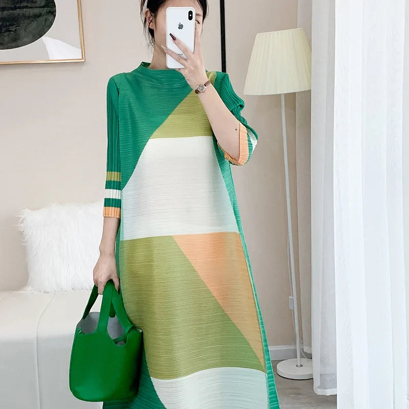 2025 Miyake Pleated New Spring Temperament High End Black Loose Casual Party Long Dress Female