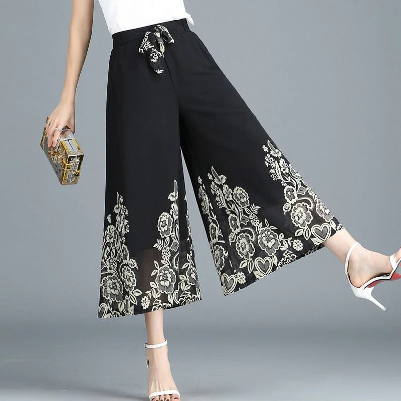 Floral Print Patchwork Chiffon Wide