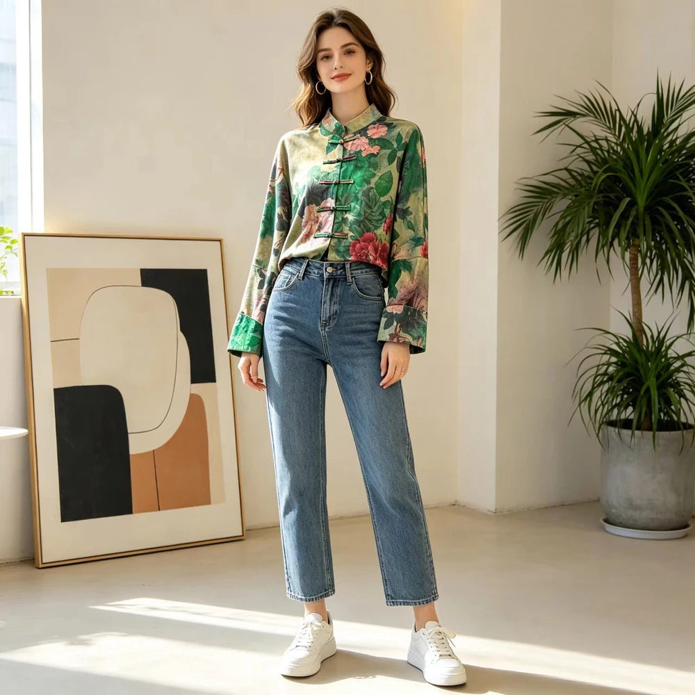 Women'S Outerwears 2026 New Chinese National Style Jacquard Jacket Female Tangsuit Clothes Buckle Retro Streetwear Coat