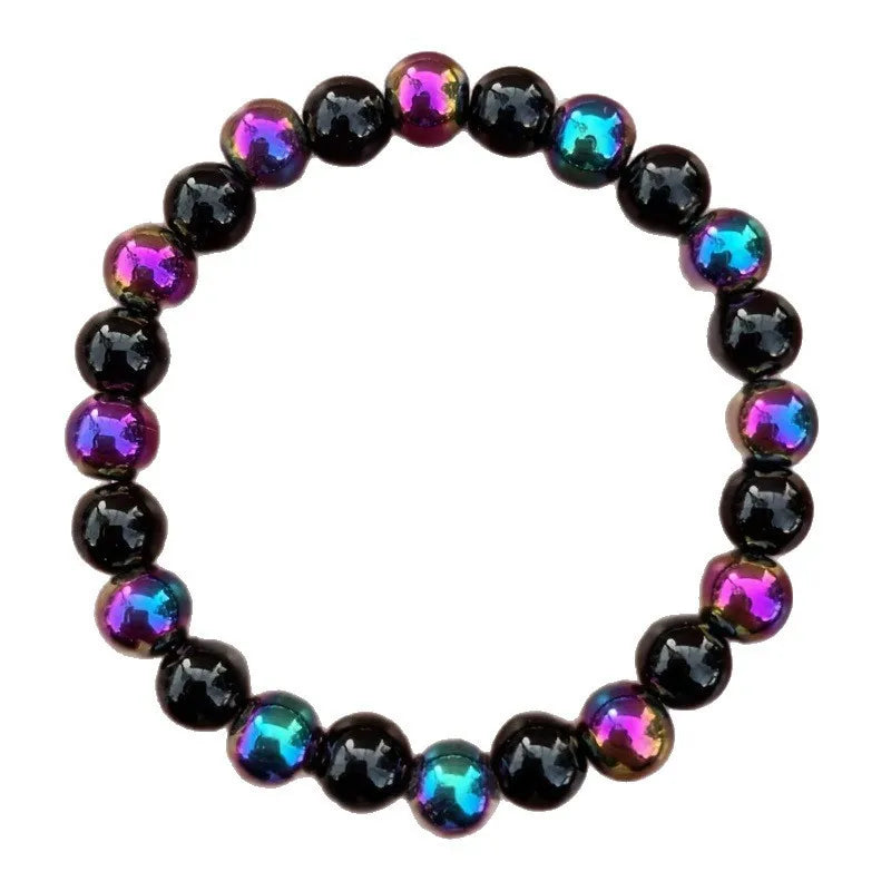 1Pc Bohemian Style 8Mm Rainbow Obsidian Agate Bracelet - Unisex Handmade Jewelry, Suitable for Daily Wear, Party, and Gifts