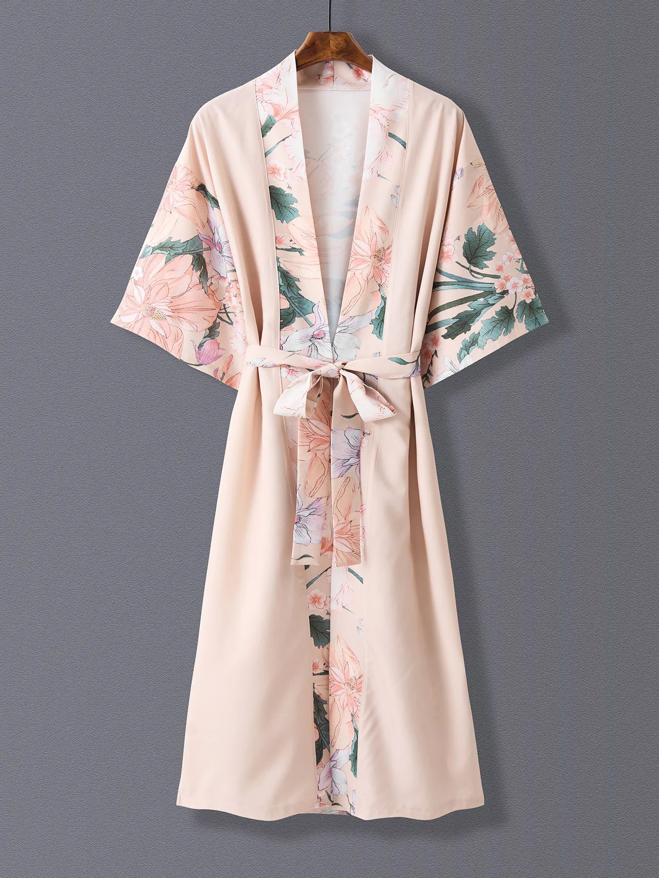 Europe and the United States Elegant Style Retro Peacock Flower Print in the Long Kimono Cardigan Thin Coat Women'S Spring Summe