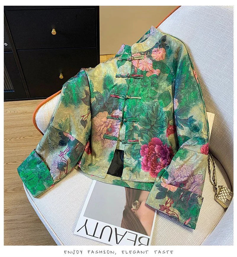 Women'S Outerwears 2026 New Chinese National Style Jacquard Jacket Female Tangsuit Clothes Buckle Retro Streetwear Coat