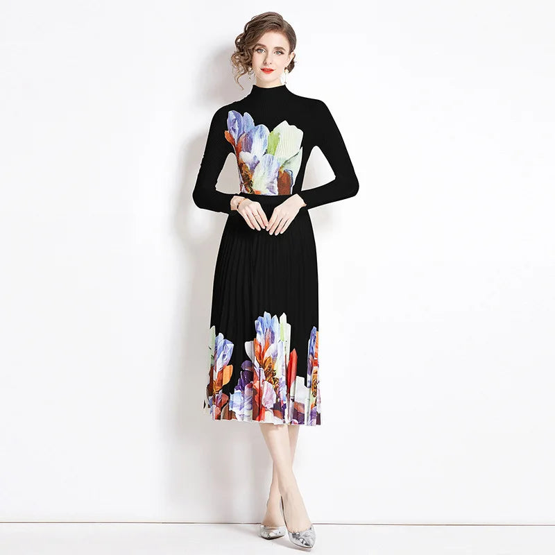 2024 T-Shirt Women'S New High-End and Niche Age Reducing Set Pleated Versatile Top Loose and Slimming Pleated Skirt