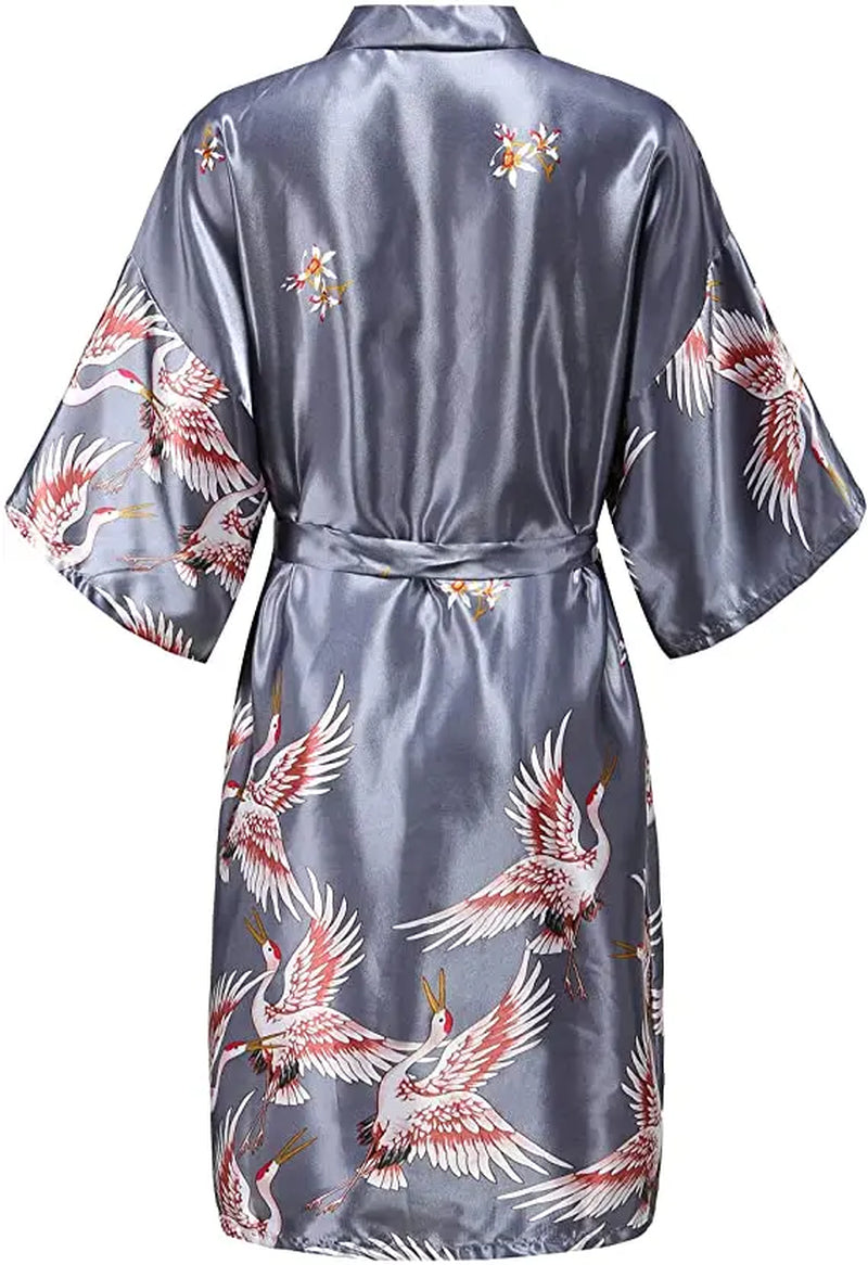 Silk Satin Wedding Bride Bridesmaid Robe Floral Bathrobe Short Kimono Robe Night Robe Bath Robe Fashion Dressing Gown for Women