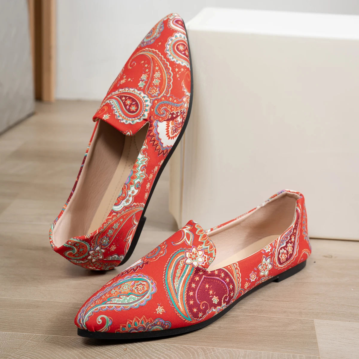 Boho Red Paisley Pointed Toe Flats
