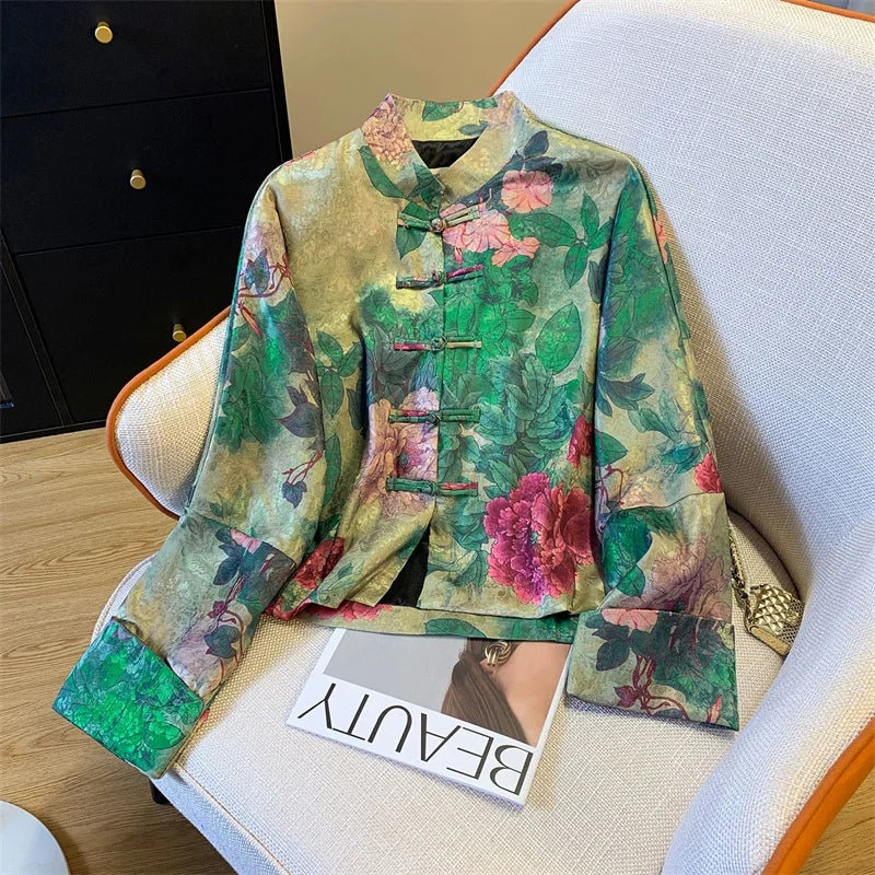 Women'S Outerwears 2026 New Chinese National Style Jacquard Jacket Female Tangsuit Clothes Buckle Retro Streetwear Coat
