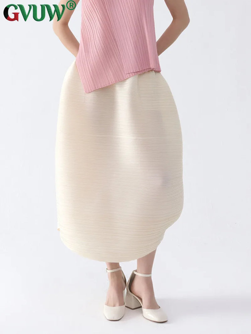 Solid Color High Waist Pleated Puffy Skirt 