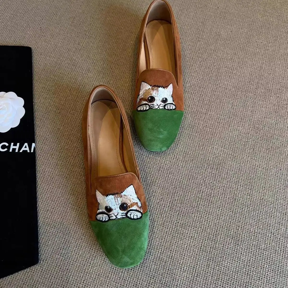 Cat Emboridery Slippers