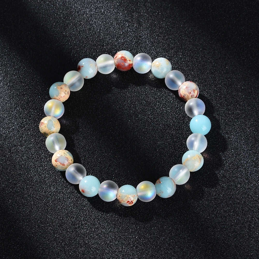 Health aura Quartz and Ocean Sediment Beaded Bracelet