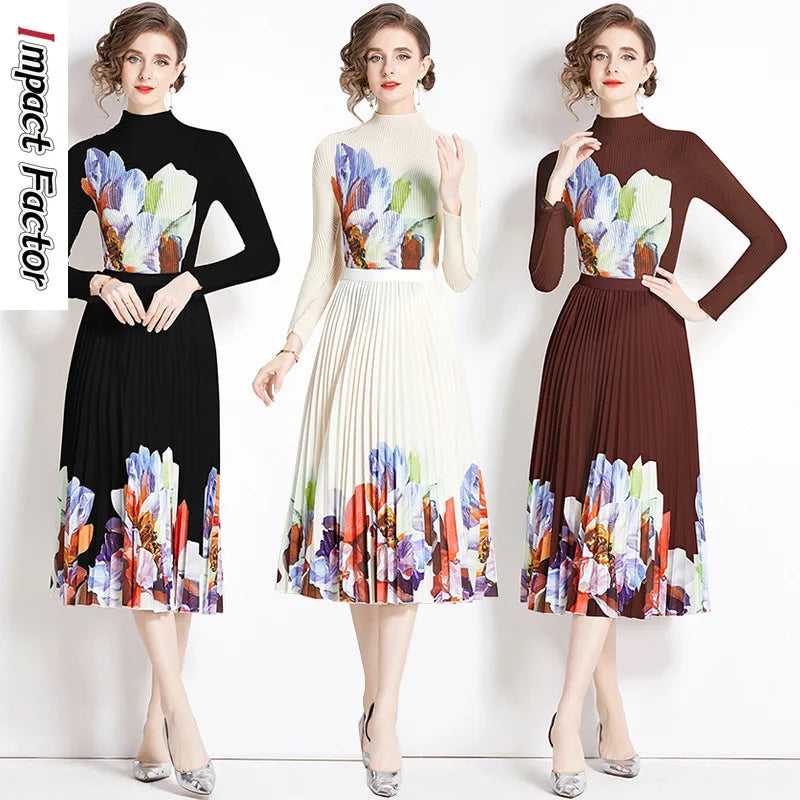 2024 T-Shirt Women'S New High-End and Niche Age Reducing Set Pleated Versatile Top Loose and Slimming Pleated Skirt