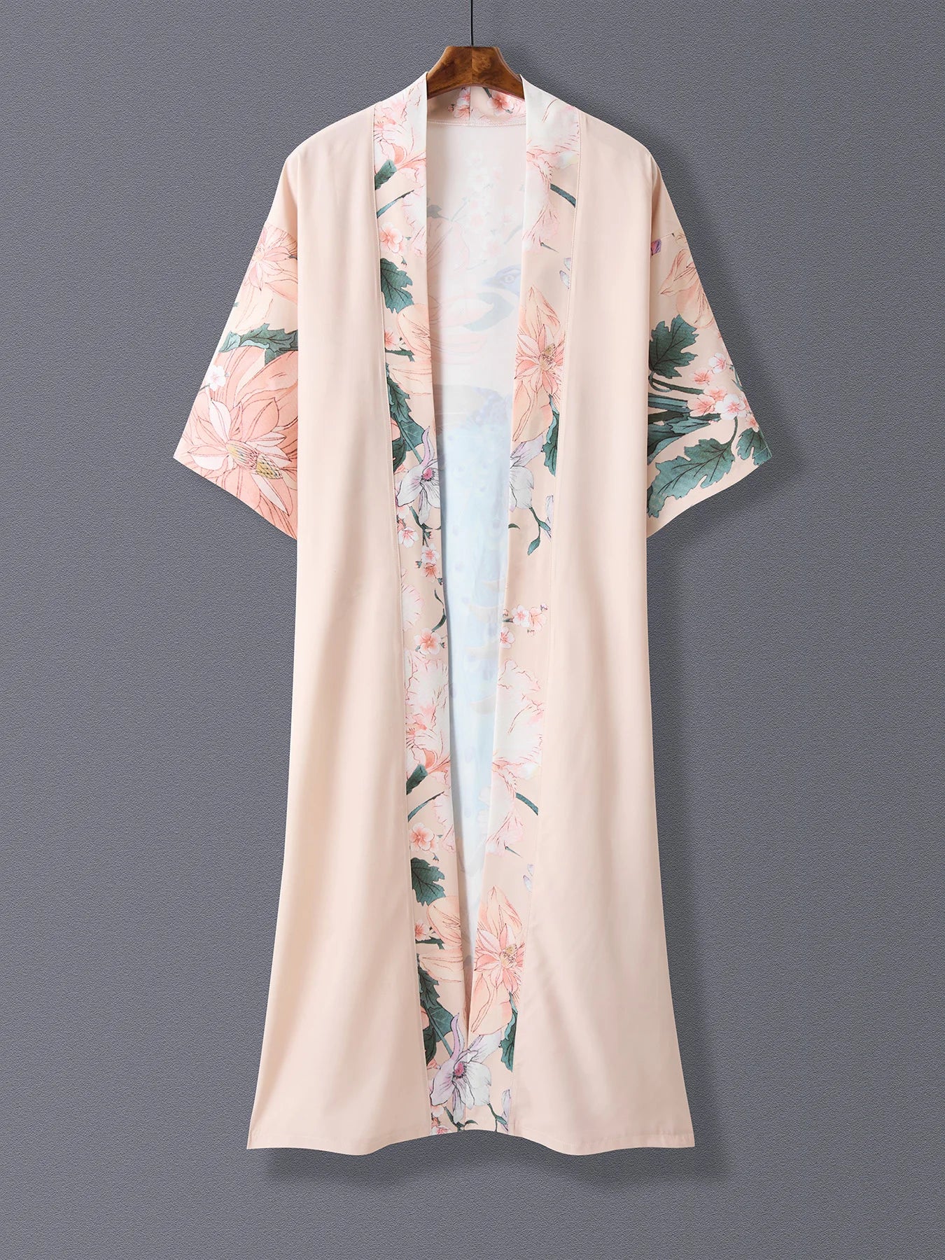 Europe and the United States Elegant Style Retro Peacock Flower Print in the Long Kimono Cardigan Thin Coat Women'S Spring Summe