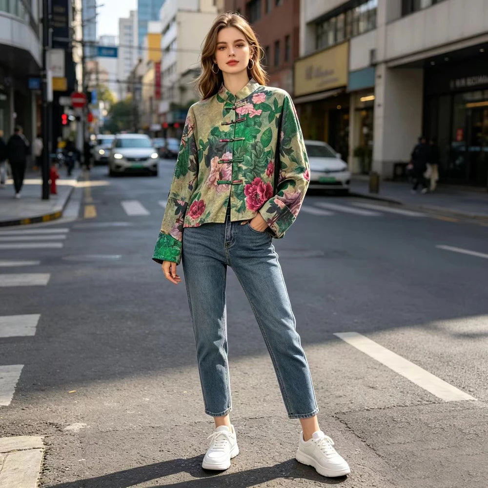 Women'S Outerwears 2026 New Chinese National Style Jacquard Jacket Female Tangsuit Clothes Buckle Retro Streetwear Coat