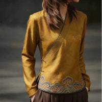 Vintage Shirts Loose Fit Clothing Long Sleeve V-Neck