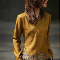 Vintage Shirts Loose Fit Clothing Long Sleeve V-Neck
