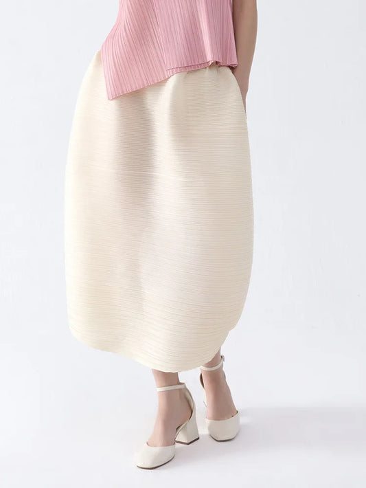Solid Color High Waist Pleated Puffy Skirt 