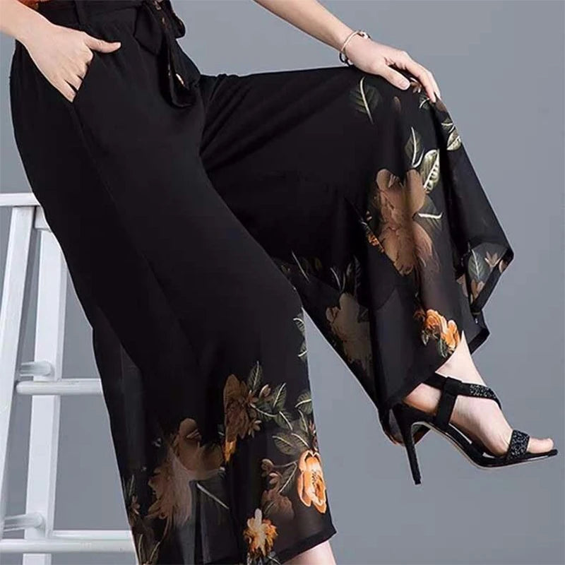Floral Print Patchwork Chiffon Wide