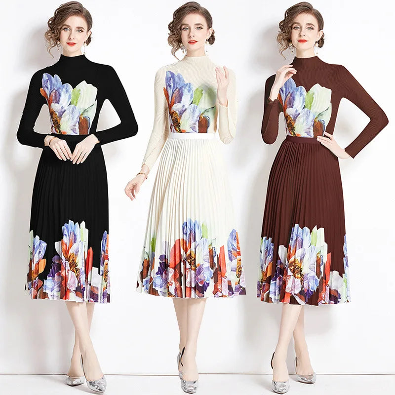 2024 T-Shirt Women'S New High-End and Niche Age Reducing Set Pleated Versatile Top Loose and Slimming Pleated Skirt