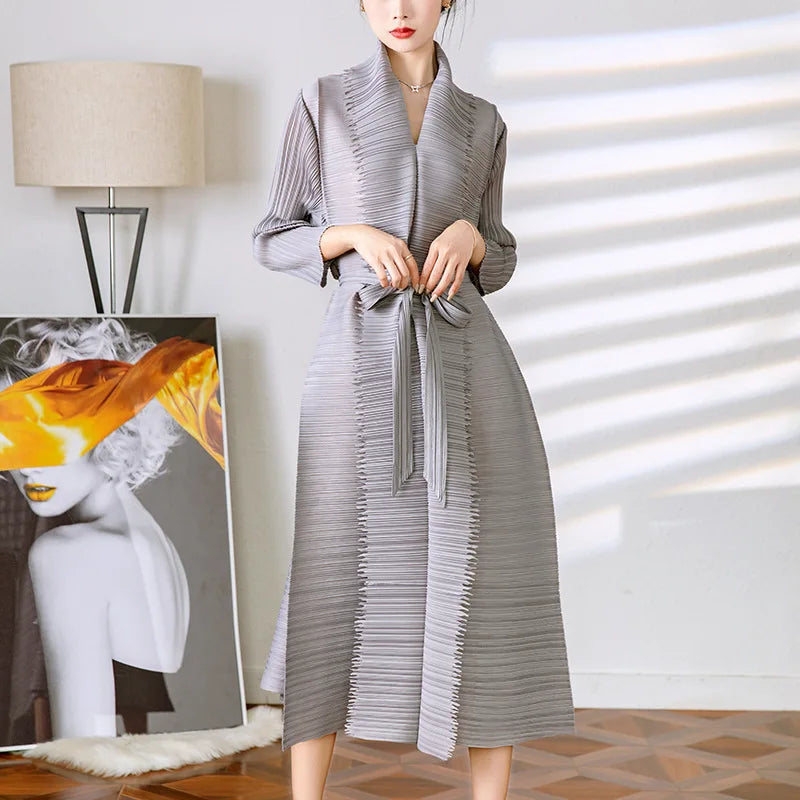 Miyake Pleated plus Size Dresses Women Lady Elegant Women Dresses Summer Vintage Woven