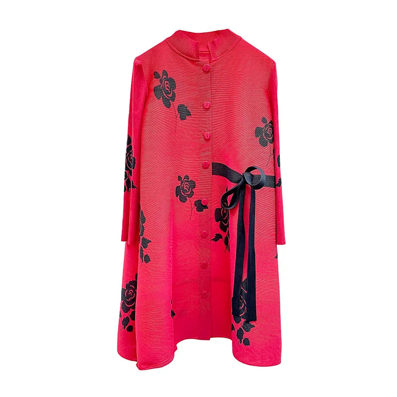 Summer Printing Pleats Dress Knee-Length Pleated Dresses All-Match Loose Women'S plus Size Casual Clothing