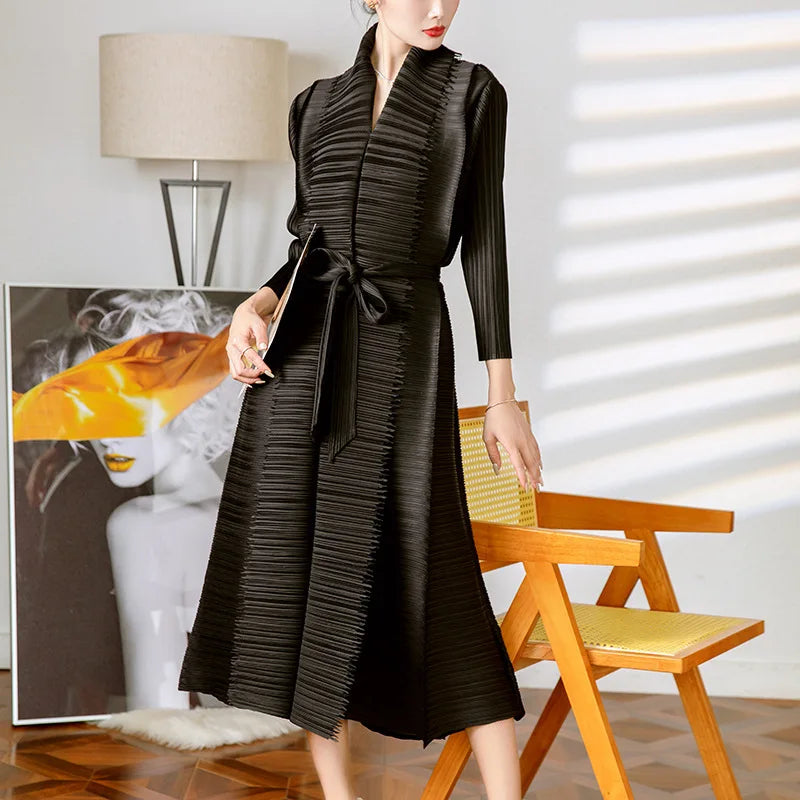 Miyake Pleated plus Size Dresses Women Lady Elegant Women Dresses Summer Vintage Woven