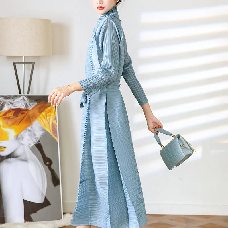 Miyake Pleated plus Size Dresses Women Lady Elegant Women Dresses Summer Vintage Woven