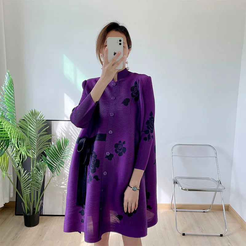 Summer Printing Pleats Dress Knee-Length Pleated Dresses All-Match Loose Women'S plus Size Casual Clothing