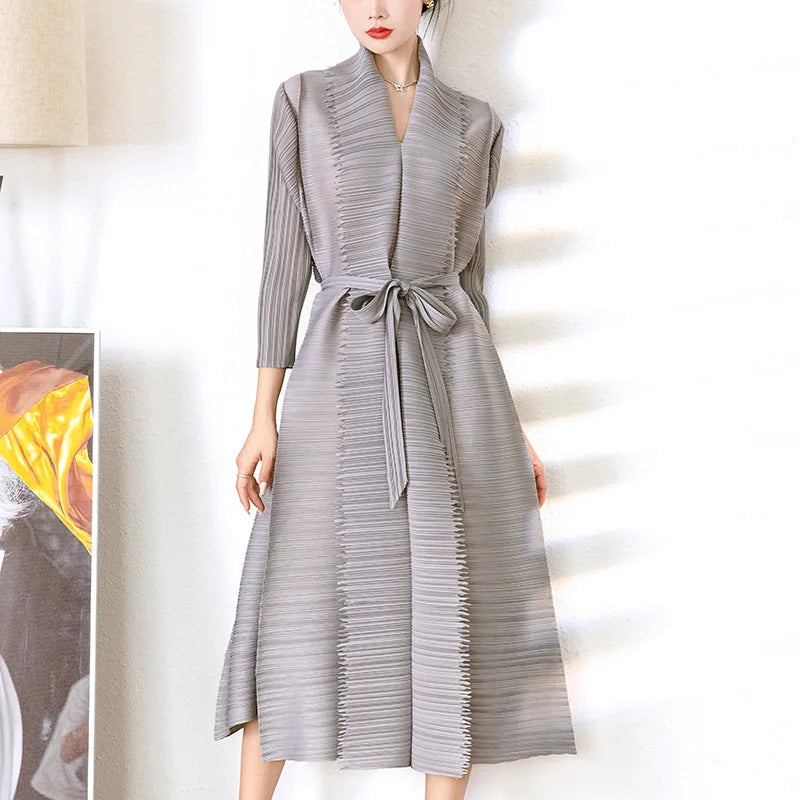 Miyake Pleated plus Size Dresses Women Lady Elegant Women Dresses Summer Vintage Woven