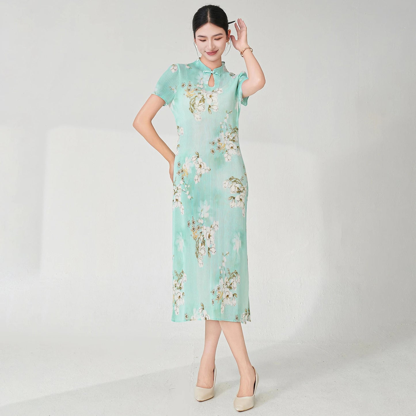 Miyake Pleated Dress Stretch Vintage Dress for Women