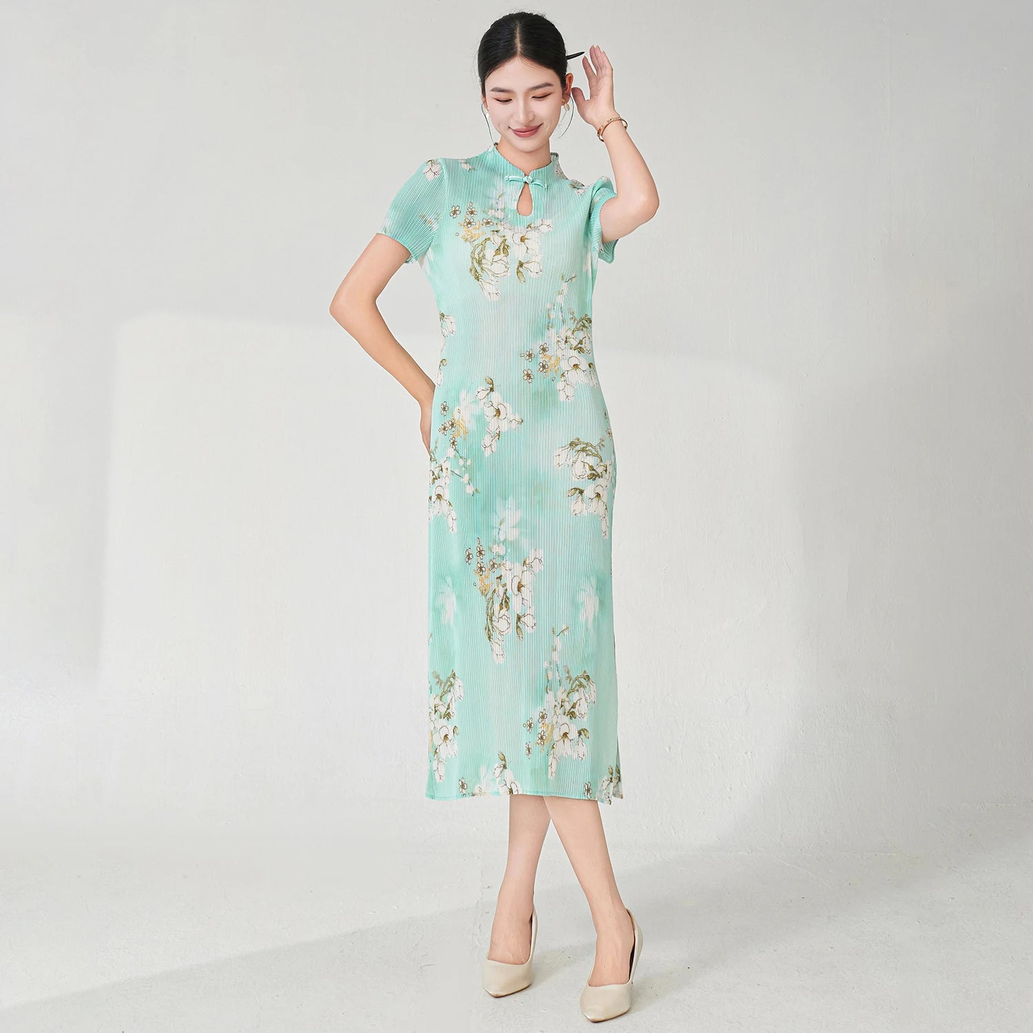 Miyake Pleated Dress Stretch Vintage Dress for Women