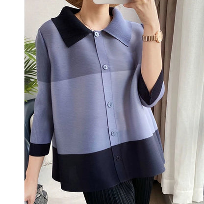 Folded Top Split Sleeve Single Breasted Shirt Collar Cardigan Vintage