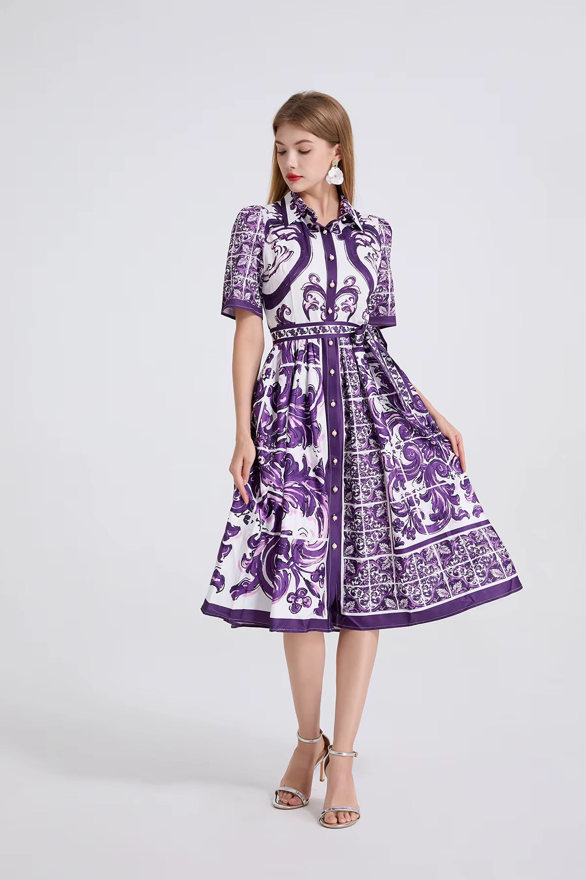 Paisley Print Shirt Dresses Women'S Turn down