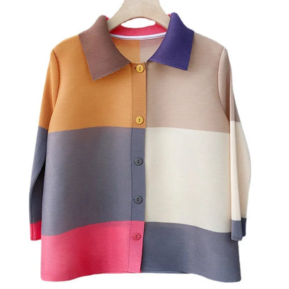 Folded Top Split Sleeve Single Breasted Shirt Collar Cardigan Vintage