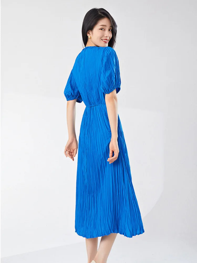 Pleated Dress Women'S Half Open Collar
