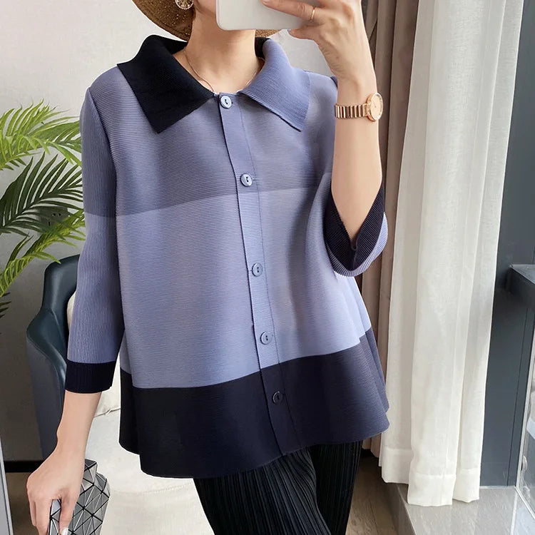 Folded Top Split Sleeve Single Breasted Shirt Collar Cardigan Vintage