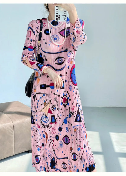 Spring New Pleated Printing Dress 
