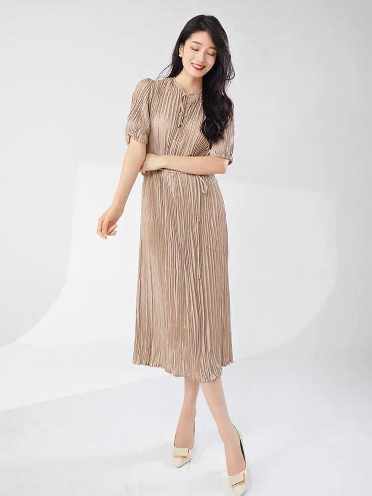 Pleated Dress Women'S Half Open Collar