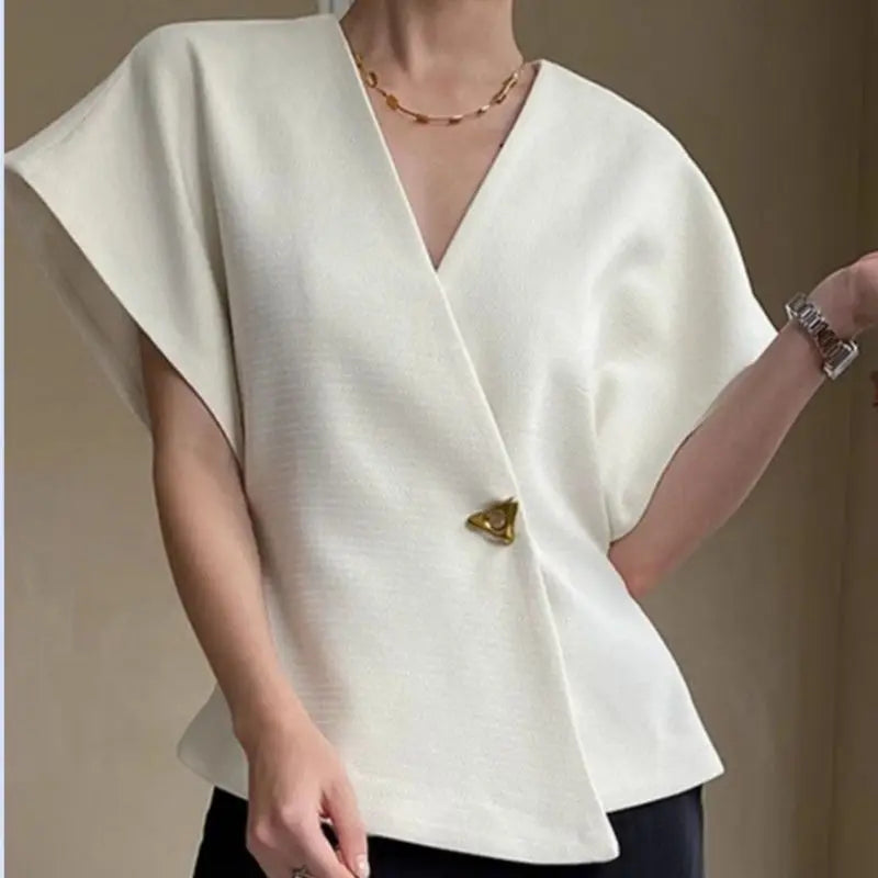 Slimming Fashion Top Asymmetric Waist-Cinching One-Button Shoulder