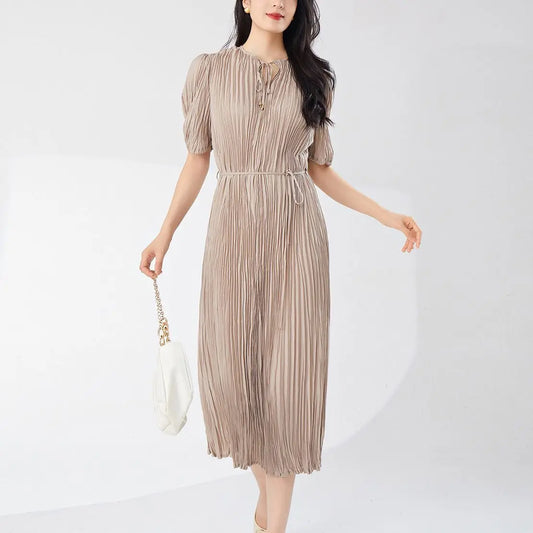 Pleated Dress Women'S Half Open Collar