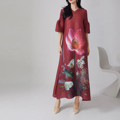 Miyake Loose Fashion Print Pleated High-End Dress 