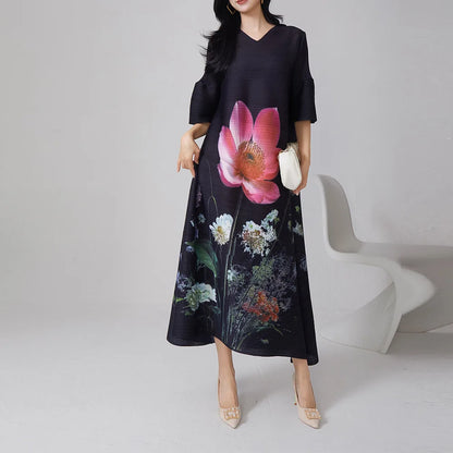 Miyake Loose Fashion Print Pleated High-End Dress 