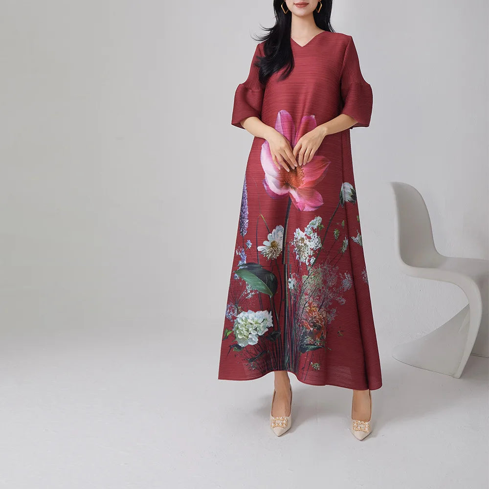 Miyake Loose Fashion Print Pleated High-End Dress 
