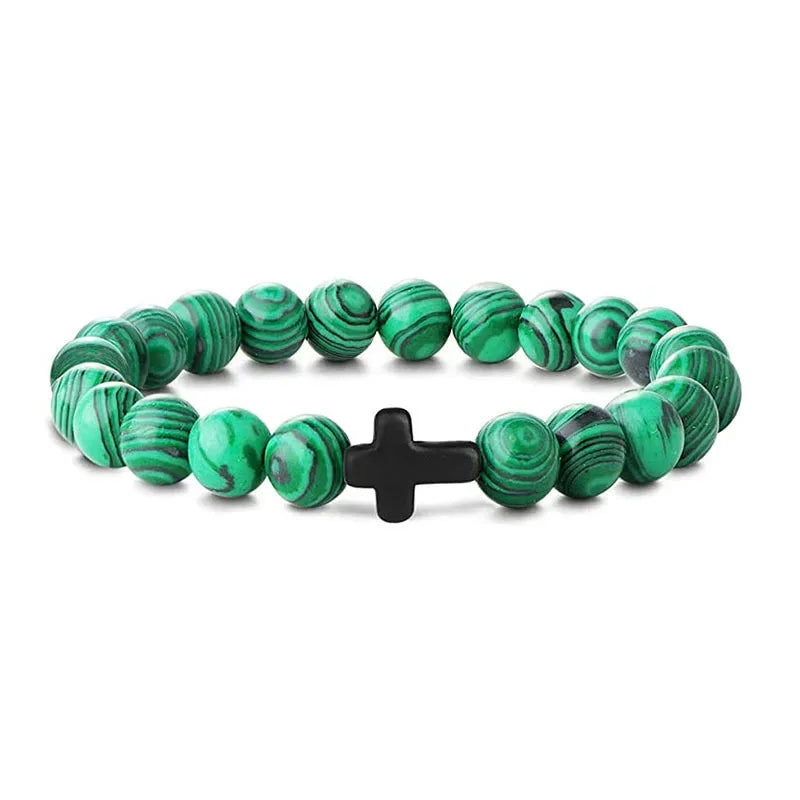 Prayer Natural Stone Wood Beads Rosary Hematite Cross Bracelets Onyx Meditation Bracelet Women Yoga Jewelry Homme Pulsera