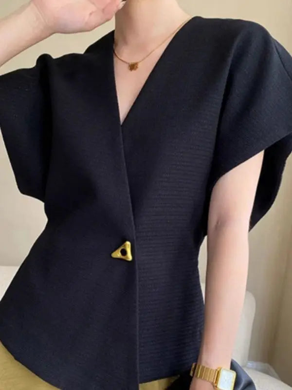 Slimming Fashion Top Asymmetric Waist-Cinching One-Button Shoulder