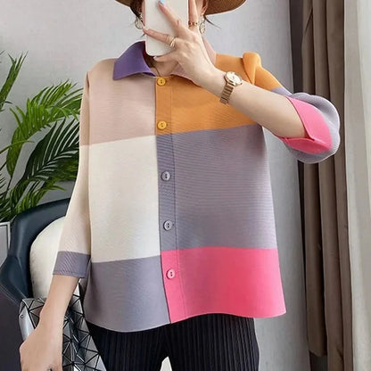 Folded Top Split Sleeve Single Breasted Shirt Collar Cardigan Vintage
