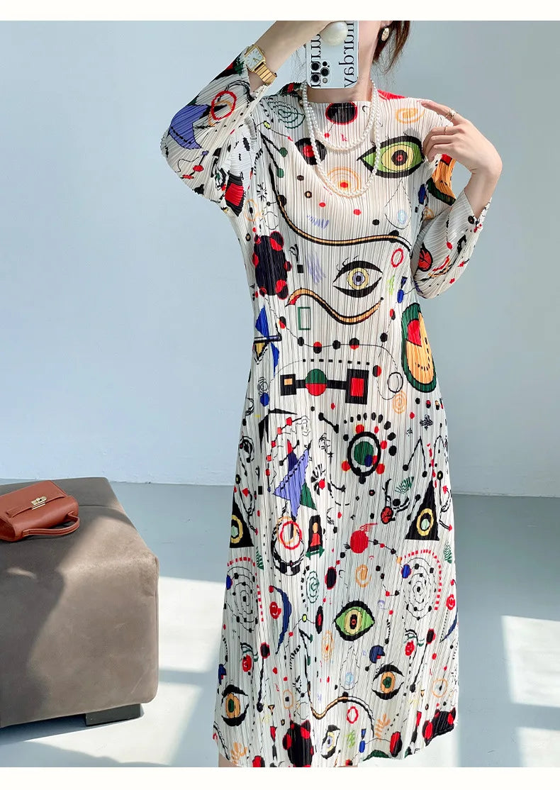 Spring New Pleated Printing Dress 