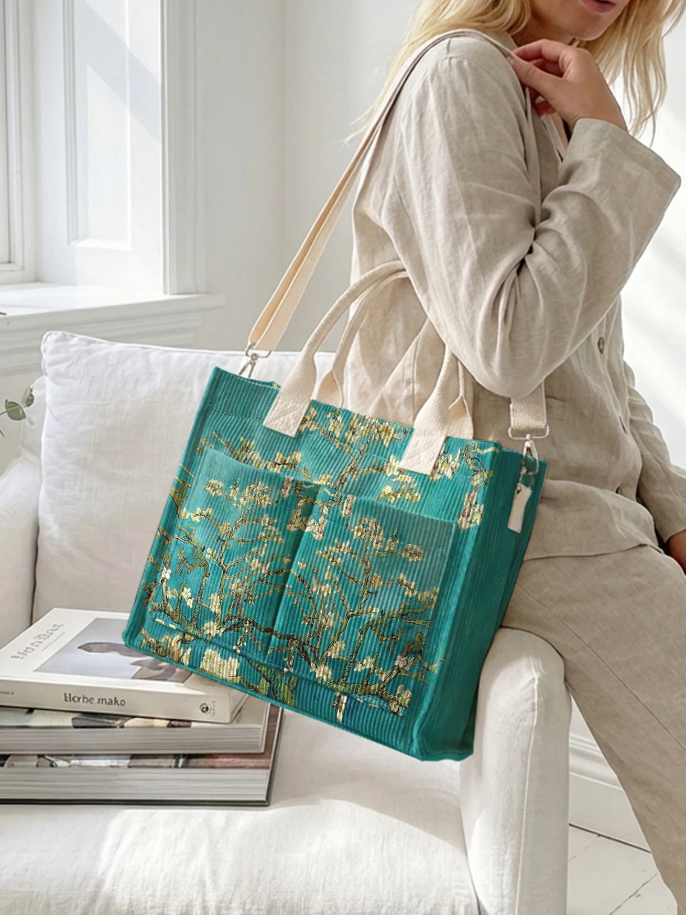 Apricot Corduroy Tote Bag