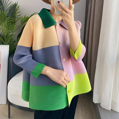 Folded Top Split Sleeve Single Breasted Shirt Collar Cardigan Vintage