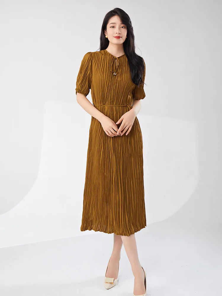 Pleated Dress Women'S Half Open Collar