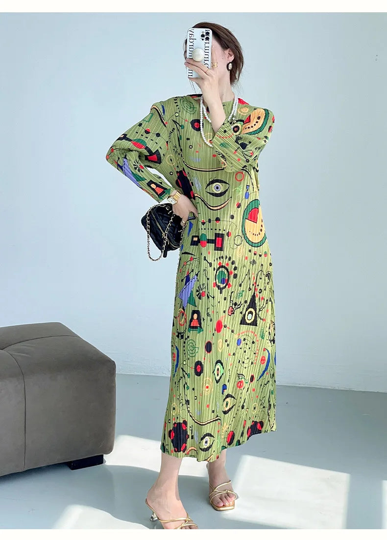 Spring New Pleated Printing Dress 